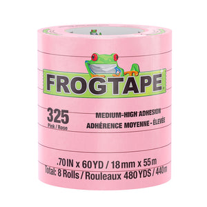 FrogTape CP 325 Medium-High Adhesion Masking Tape - 18MM x 55M x 8-Pack - Pink - Rated for 325F [105332]