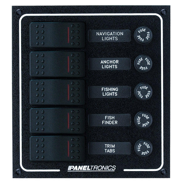 Paneltronics Waterproof DC 5 Position Lighted Rocker & Fuse [9960007B]