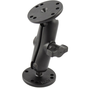 RAM Mount 1" Ball Double Socket Arm w-2 2.5" Round Bases - AMPS Hole Pattern [RAM-B-101U] - RAM Mounting Systems