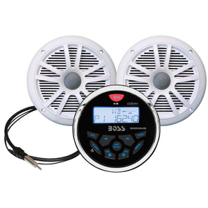 Boss Audio MCKGB350W.6 Combo - Marine Gauge Radio w-Antenna  2 6.5" Speakers - White [MCKGB350W.6] - Boss Audio