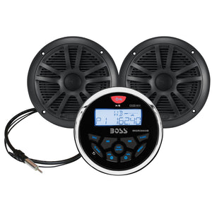 Boss Audio MCKGB350B.6 Combo - Marine Gauge Radio w-Antenna  2 6.5" Speakers - Black [MCKGB350B.6] - Boss Audio