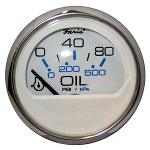 Faria Chesapeake White SS 2" Oil Pressure Gauge - 80 PSI [13802] - Faria Beede Instruments