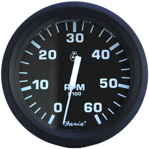 Faria Euro Black 4" Tachometer - 6,000 RPM (Gas - Inboard & I-O) [32804] - Faria Beede Instruments