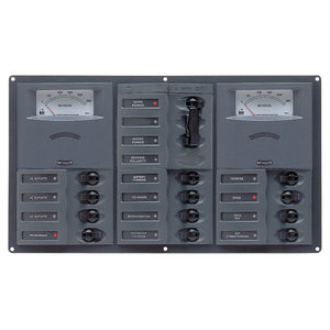 BEP AC Circuit Breaker Panel w/Analog Meters, 12SP 2DP AC230V Stainless Steel Horizonal [900-AC3-AM]