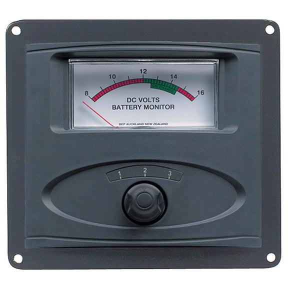 BEP 3 Input Panel Mounted Analog 12V Battery Condition Meter (Expanded Scale 8-16V DC Range) [80-601-0020-00]