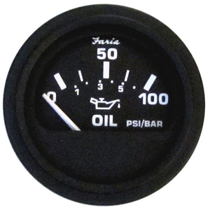 Faria 2" Euro Black Oil Pressure Gauge - 100 PSI [12845] - Faria Beede Instruments