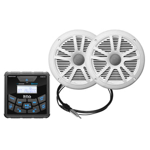 Boss Audio MCKGB450W.6 Marine Package - BluetoothIn-Dash Marine Gauge Digital Media AM-FM Receiver w-6.5" Speakers - White [MCKGB450W.6] - Boss Audio