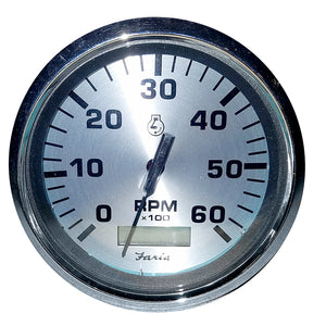 Faria 4" Spun Silver Tachometer w-Hourmeter 6000 RPM - Gas - Inboard [36032] - Faria Beede Instruments