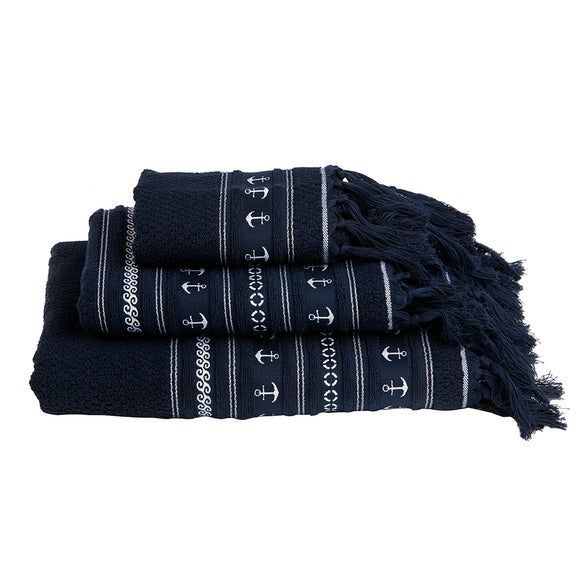 Marine Business Navy/Anchors Towel Set - SANTORINI - Set of 3 [53102]