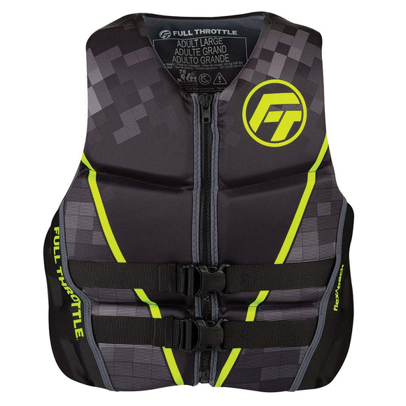 Full Throttle Mens Rapid-Dry Flex-Back Life Jacket - M - Black/Green [142500-400-030-22]