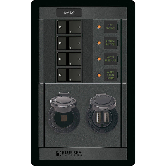 Blue Sea 1495 - 360 Panel - 4 Position 12V w/Dual USB  12V Socket [1495]